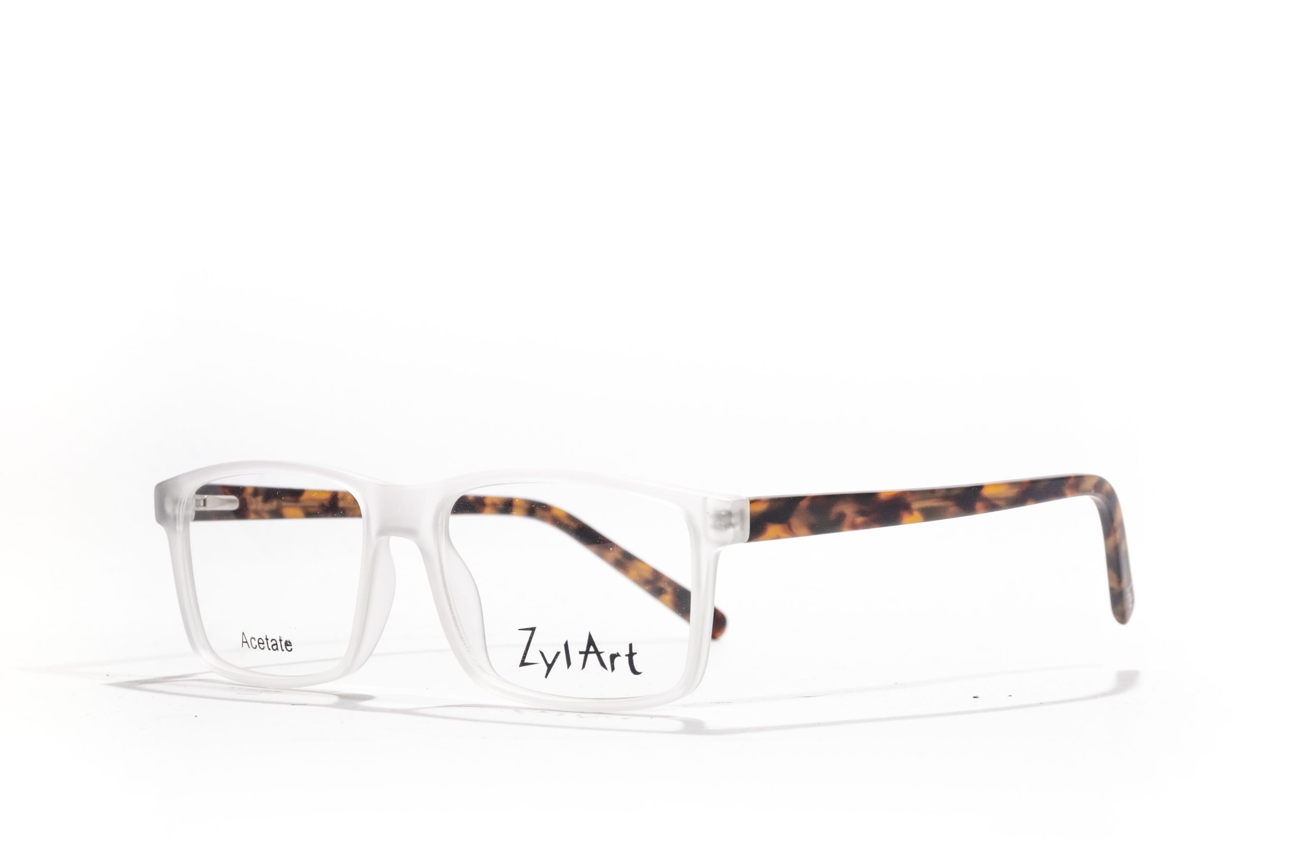 Frosted crystal with tortoiseshell temples